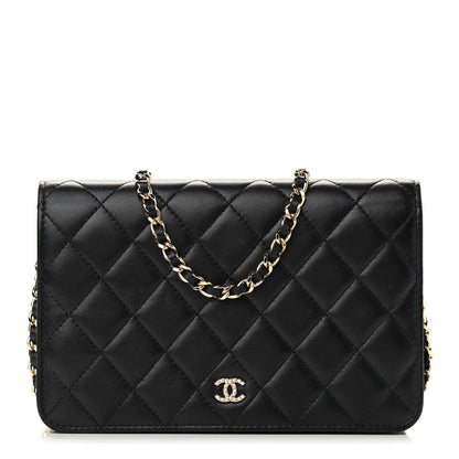 Chanel Lambskin Quilted Pearl Wallet On Chain WOC Black 1 of 10