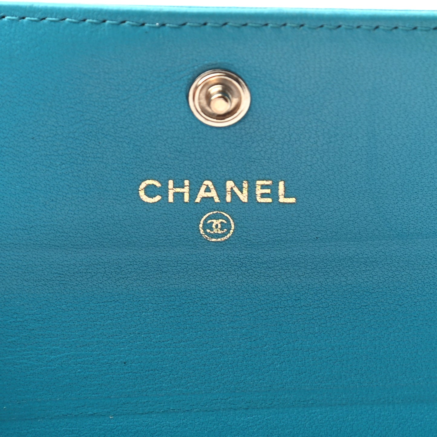 Lambskin Camellia Embossed Flap Card Holder Blue