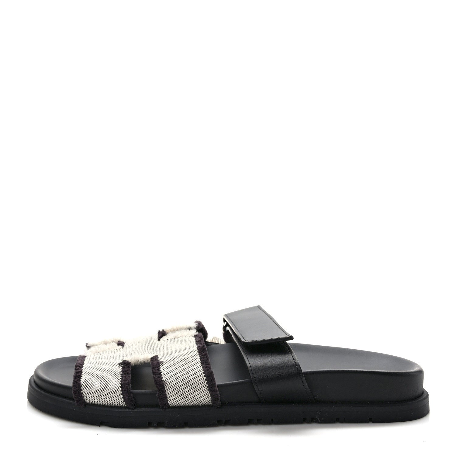 Hermes Techno Fringed H Canvas Caflskin Womens Chypre Sandals 40 Prunoir Black 1 of 8