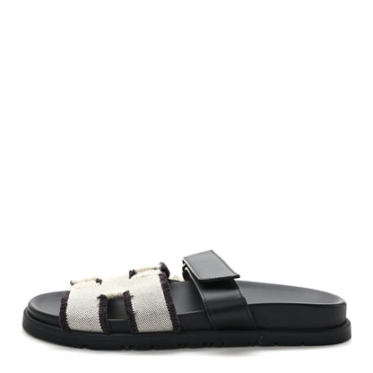 Hermes Techno Fringed H Canvas Caflskin Womens Chypre Sandals 40 Prunoir Black 1 of 8