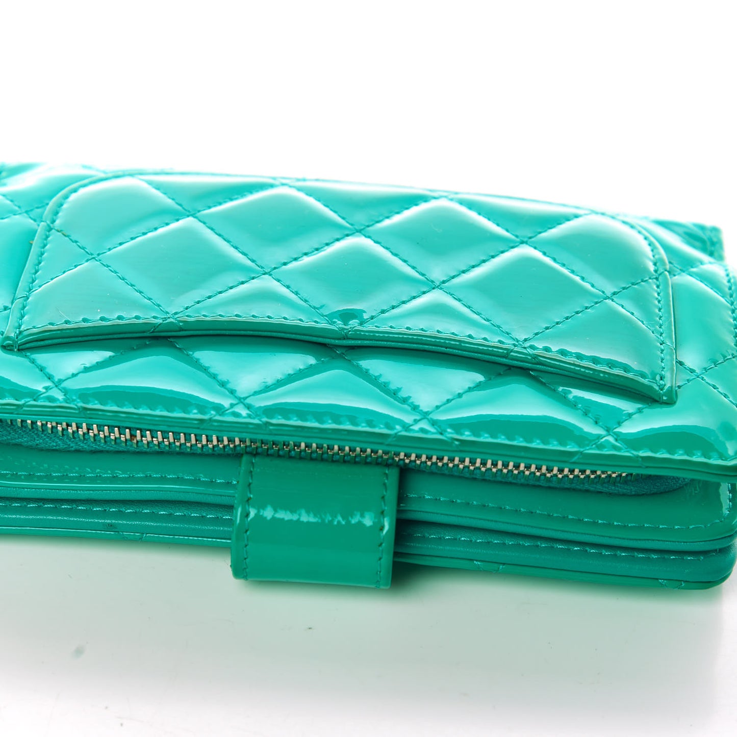 Patent Quilted Zip Pocket Wallet Turquoise