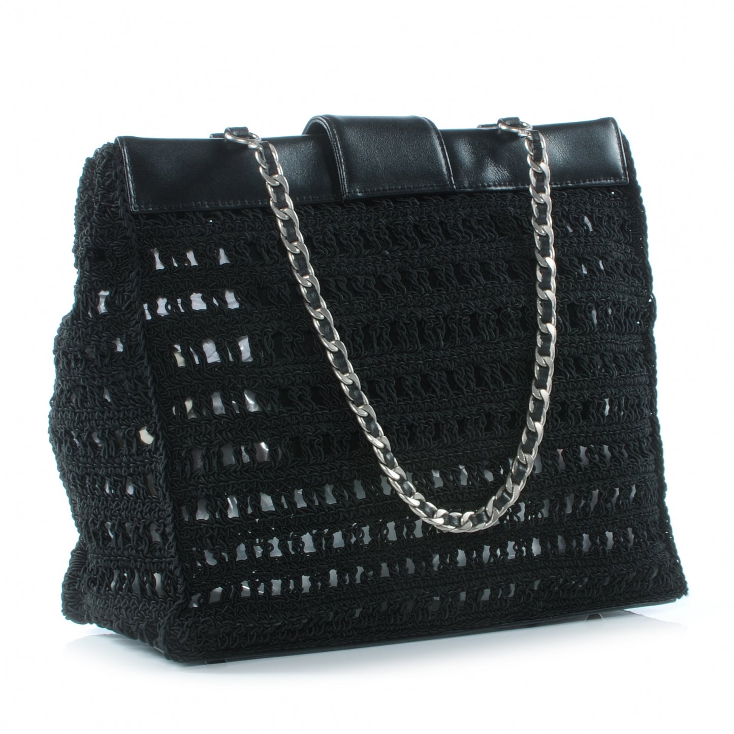 Woven Crochet Knit Tote Black