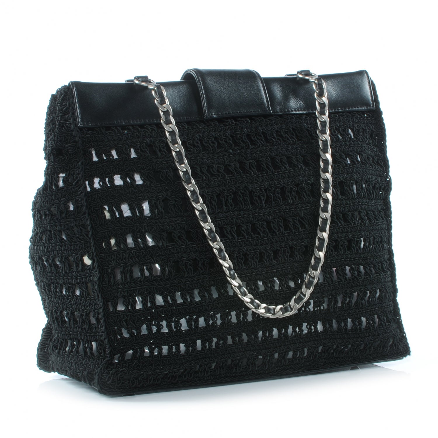 Chanel Woven Crochet Knit Tote Black 3 of 7