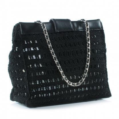Chanel Woven Crochet Knit Tote Black 3 of 7