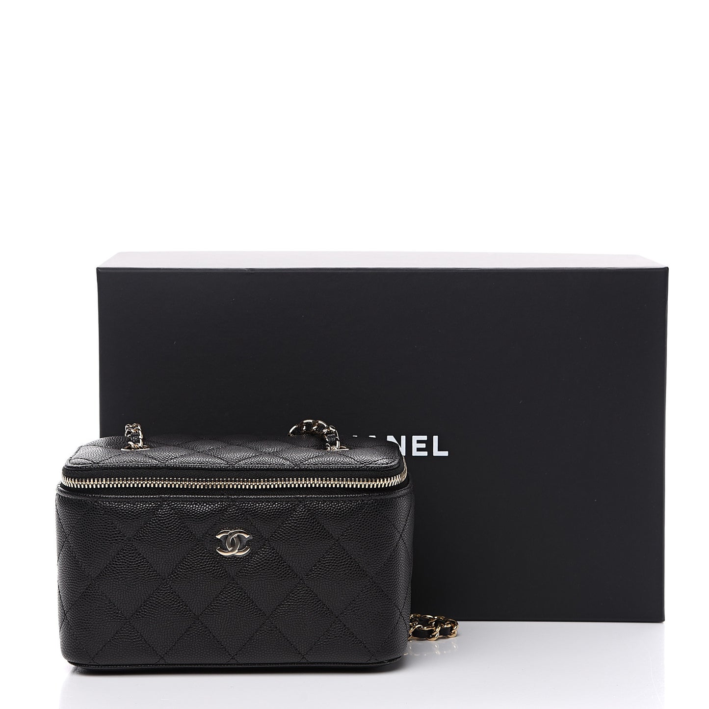 Caviar Quilted Small Vanity Case With Chain Black