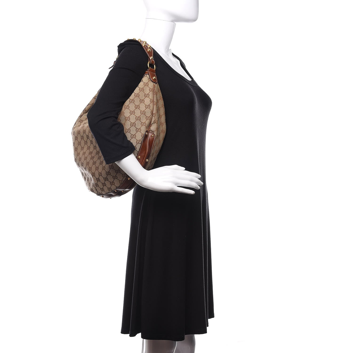 Gucci Monogram Large Biba Studded Hobo Brown 2 of 13