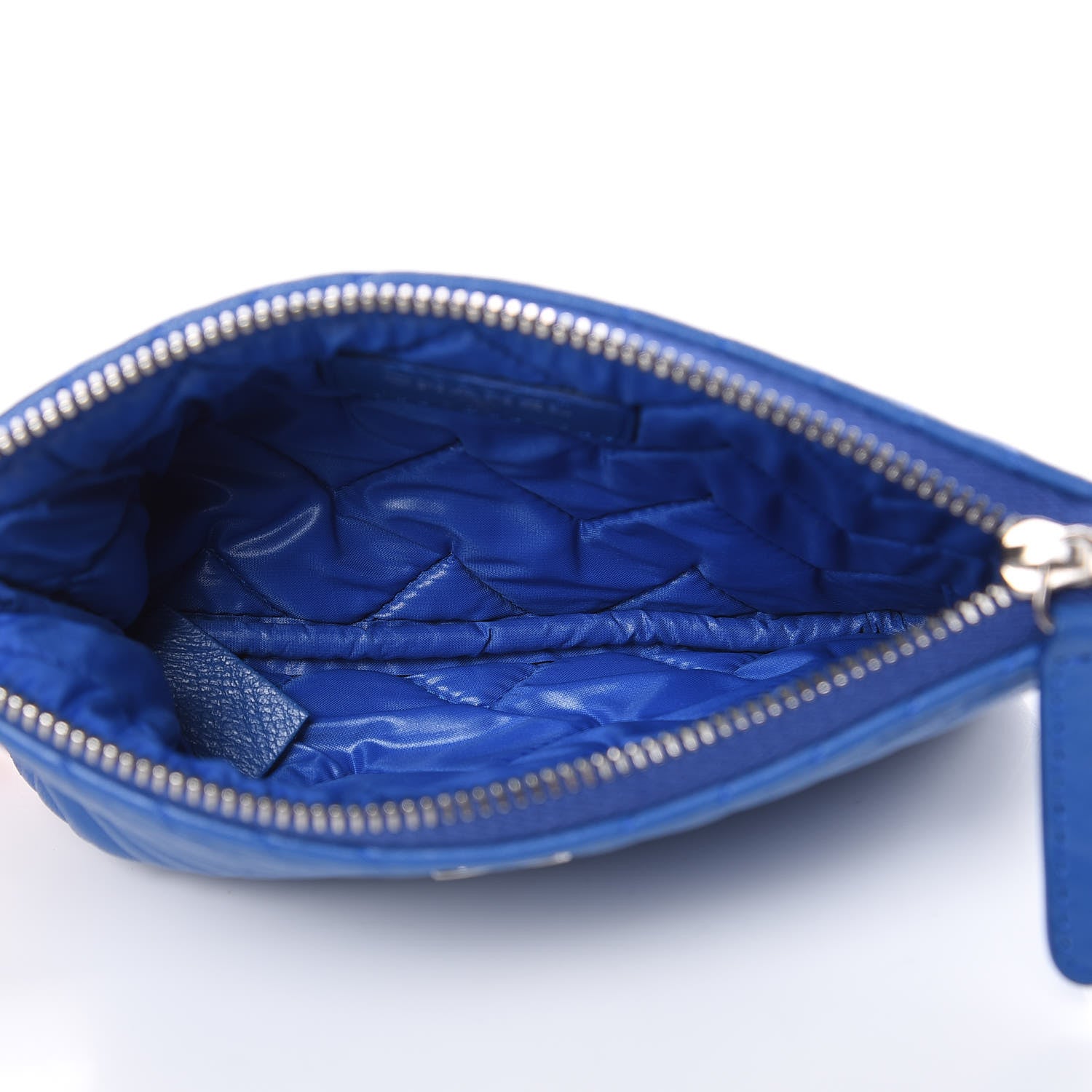 Chanel Lambskin Chevron Quilted Small Cosmetic Case Blue 5 of 8