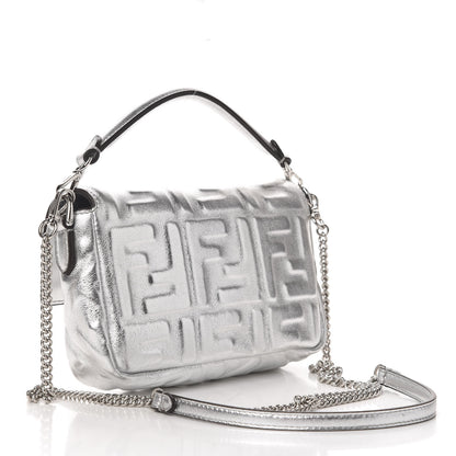 Fendi Vitello Catalan Mirror FF 1974 Embossed Mini Baguette Argento 3 of 13