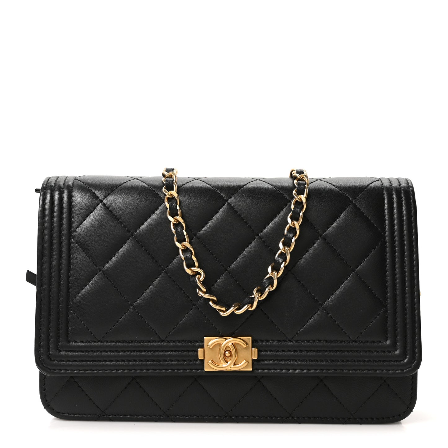 Lambskin Quilted Boy Wallet On Chain WOC Black