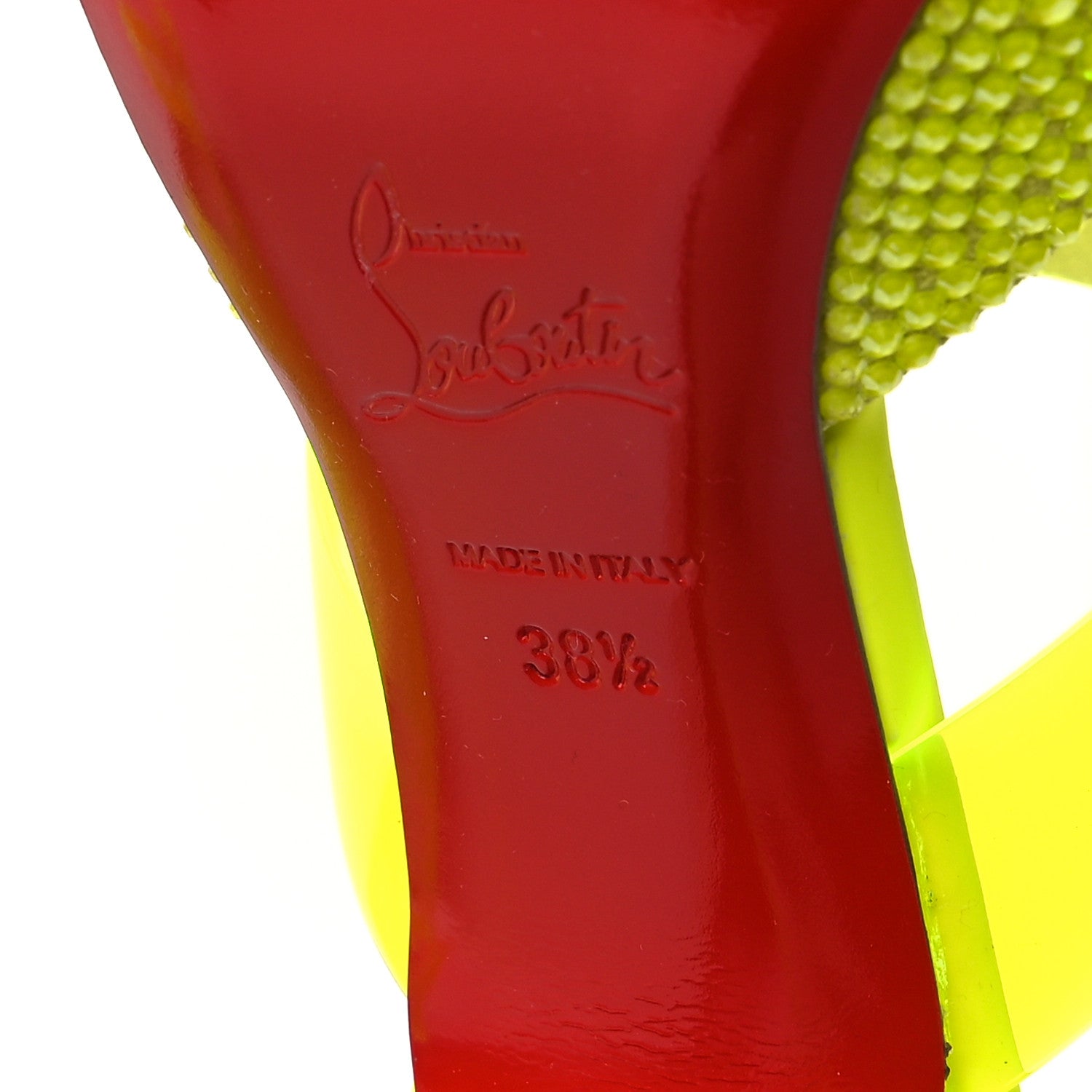 Christian Louboutin Suede PVC Fluo Matt Choc PVC Strass 80 Pumps 38.5 Sulfure 6 of 7