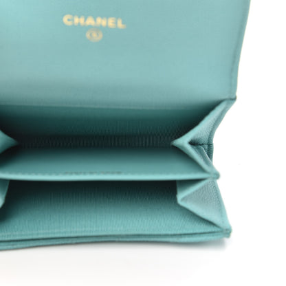 Chanel Caviar Flat Chevron Quilted Card Holder Wallet Green 5 of 9