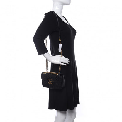 Gucci Calfskin Matelasse Mini GG Marmont Shoulder Bag Black 2 of 11