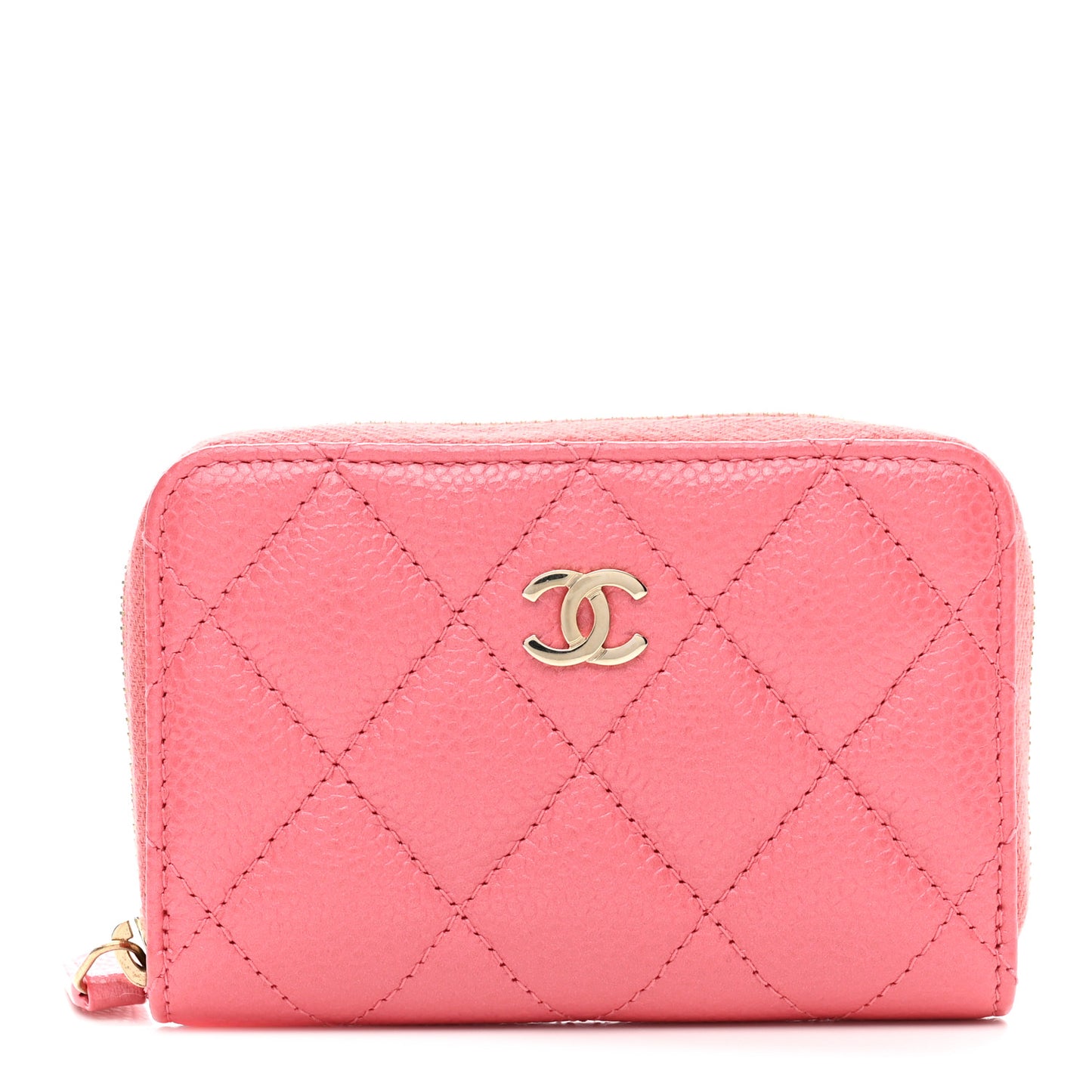 Caviar Quilted Zip Coin Purse Pink