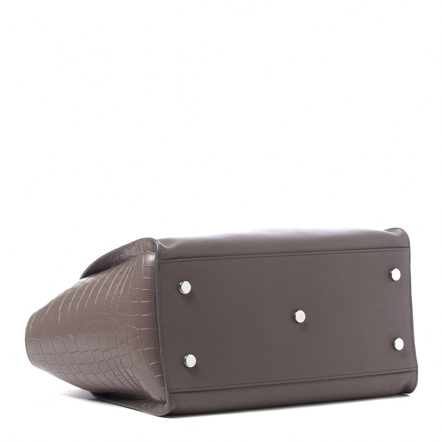 Saint Laurent Smooth Calfskin Crocodile Embossed Small Monogram Downtown Cabas Earth 3 of 9