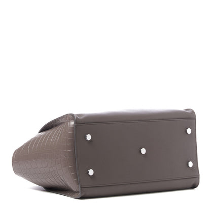 Saint Laurent Smooth Calfskin Crocodile Embossed Small Monogram Downtown Cabas Earth 3 of 9