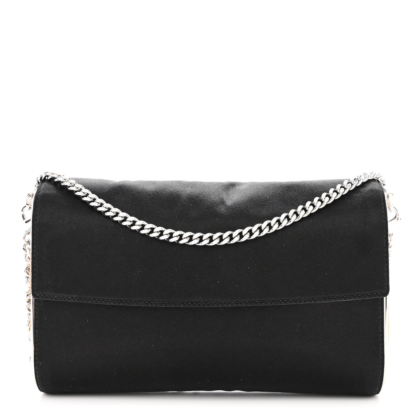 Satin CD Box Clutch with Chain Black