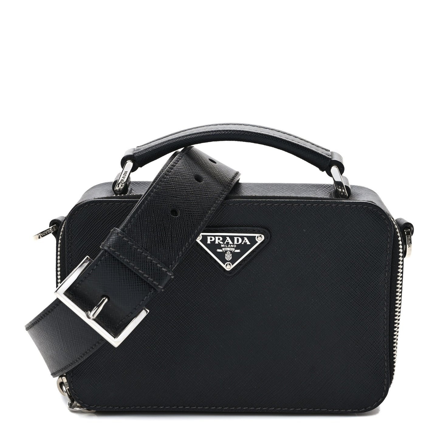 Saffiano Travel Small Brique Top Handle Crossbody Bag Black