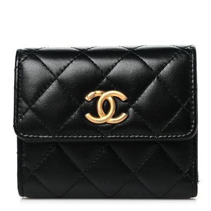 Chanel Lambskin Quilted CC Compact Bifold Wallet Black 1 of 8