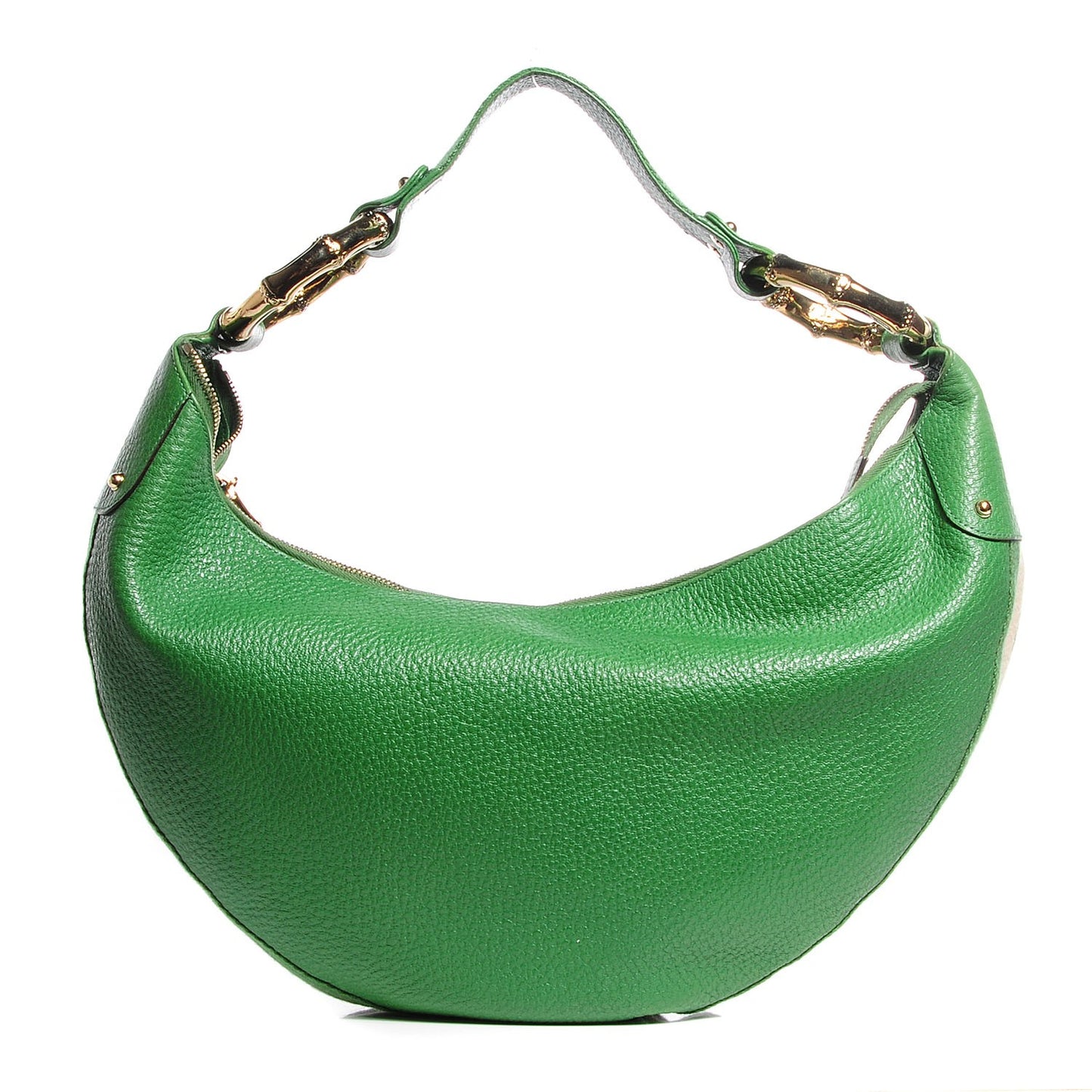 Leather Half Moon Bamboo Ring Hobo Green