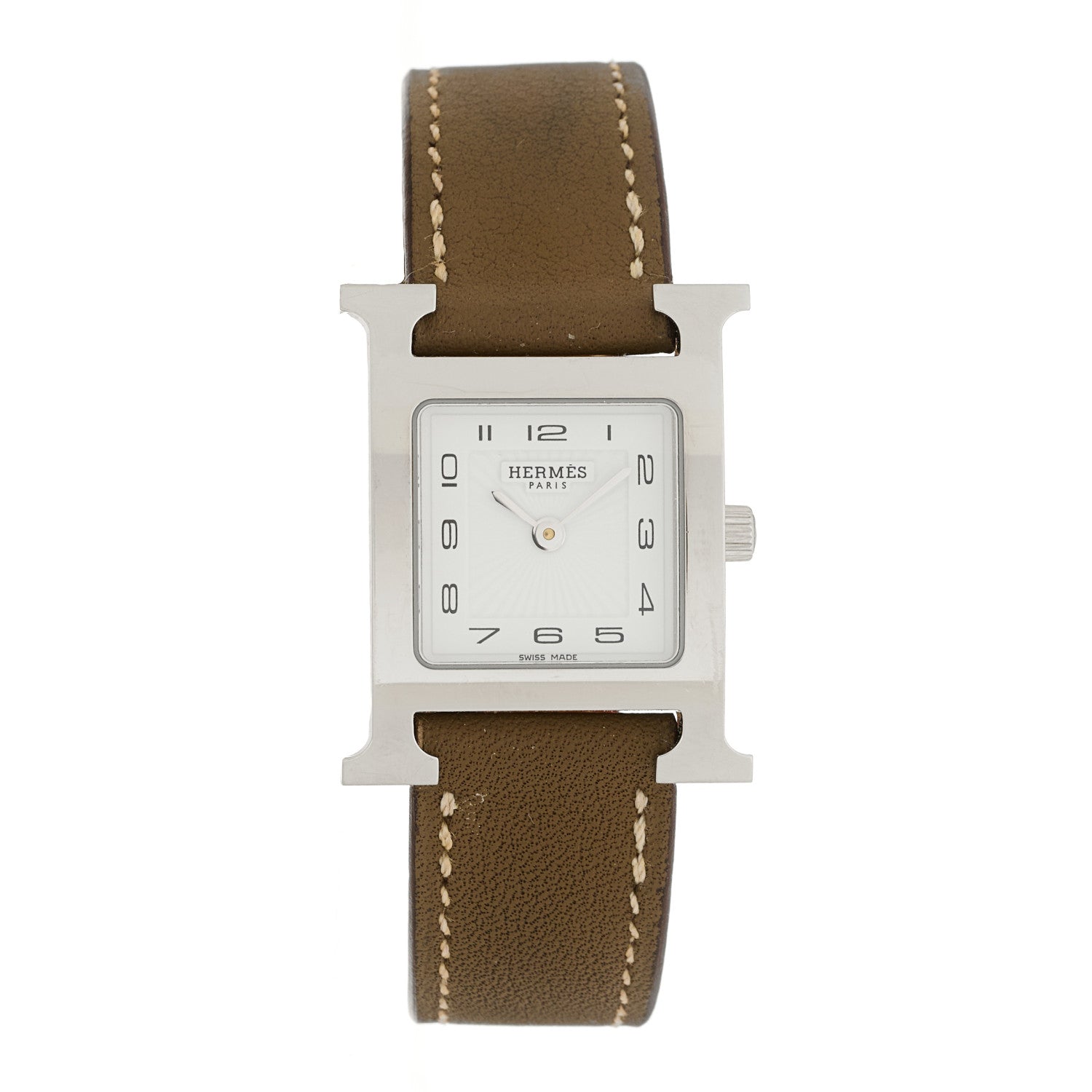 Hermes Stainless Steel Swift 21mm Heure H Hour Quartz Watch Etoupe 1 of 5