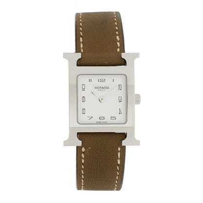 Hermes Stainless Steel Swift 21mm Heure H Hour Quartz Watch Etoupe 1 of 5
