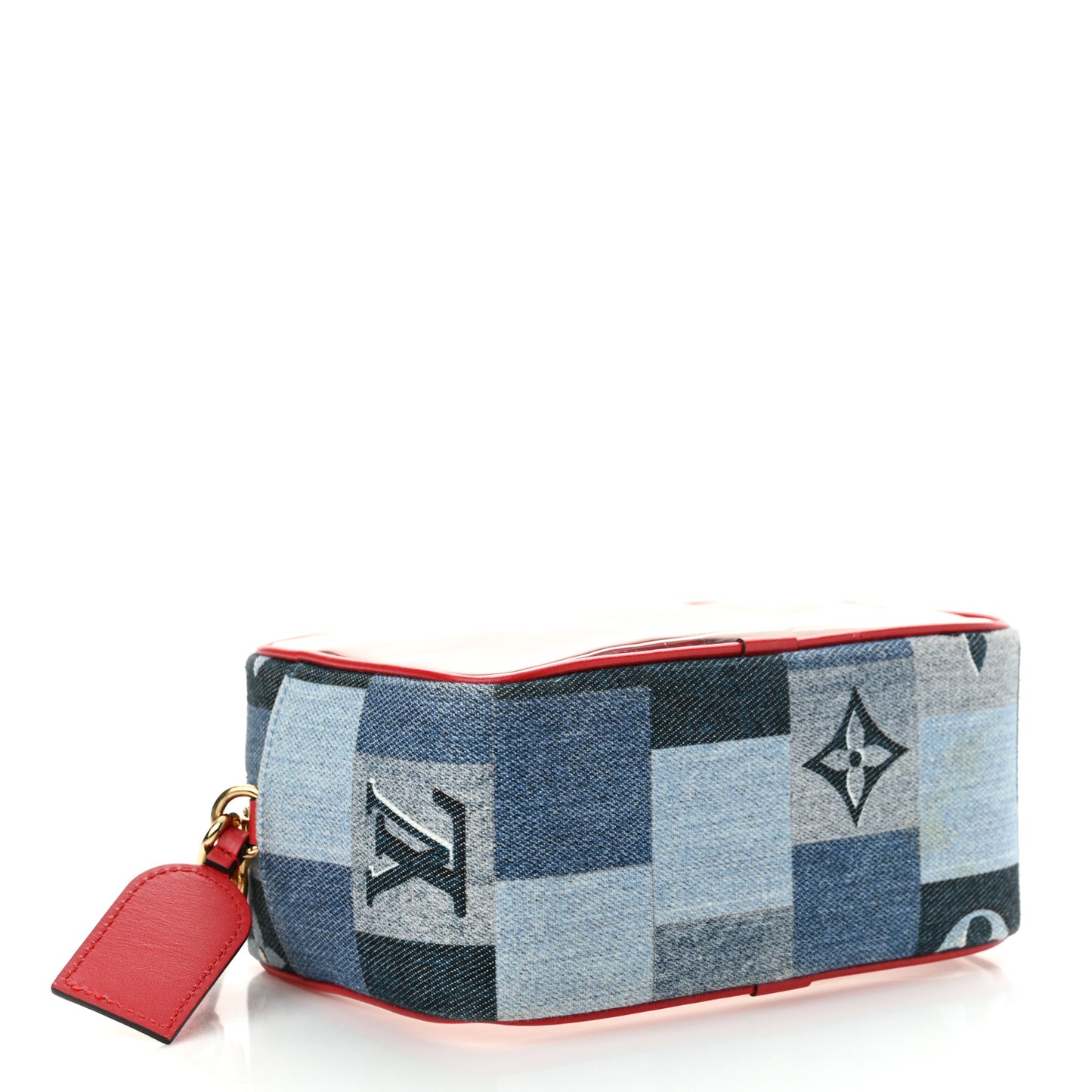 Denim Damier Monogram Patchwork PVC Beach Pouch Blue Rouge