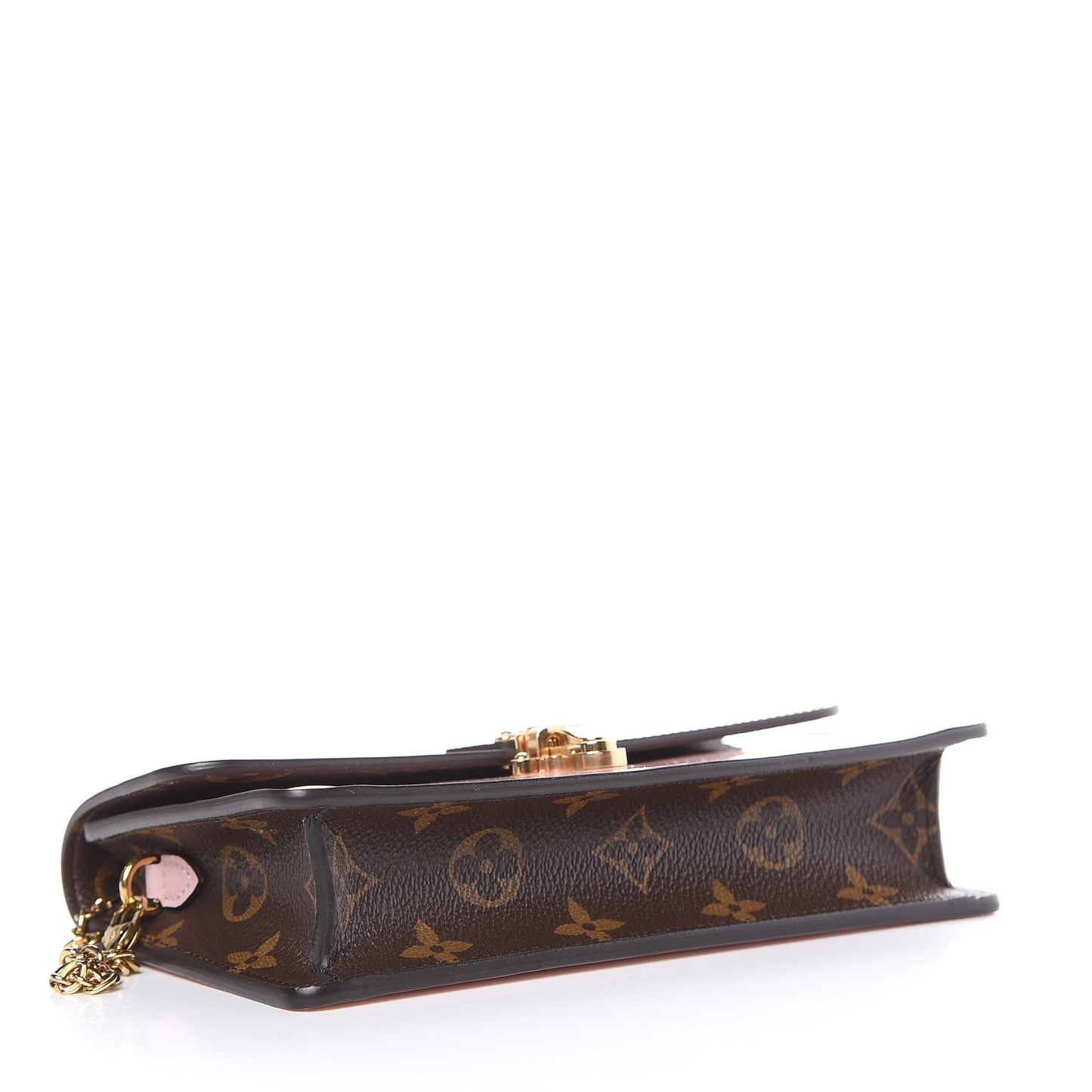 Patent Calfskin Monogram Cherrywood Chain Wallet Rose Ballerine
