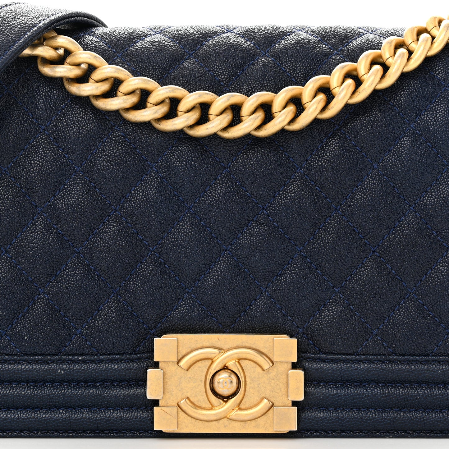 Caviar Quilted Medium Boy Flap Dark Navy Blue