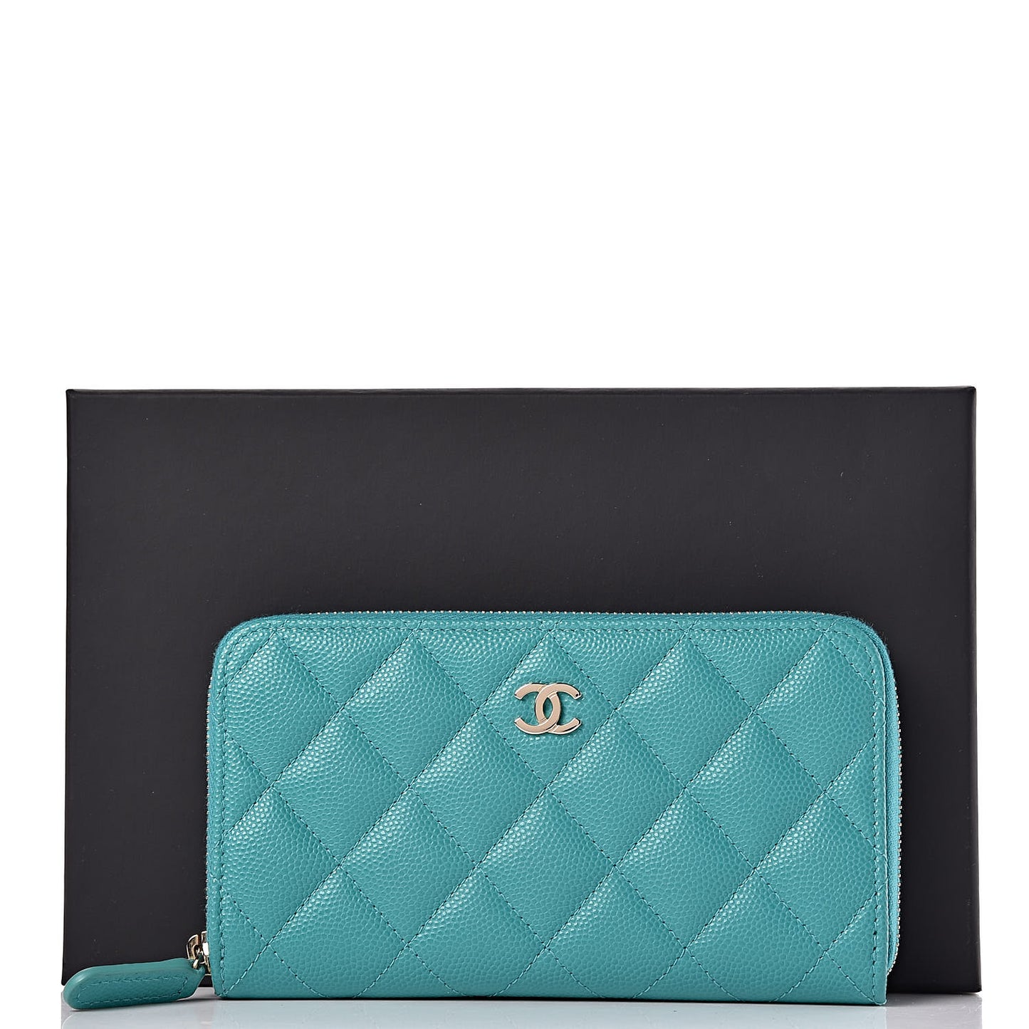 Caviar Quilted Small Zip Around Wallet Turquoise