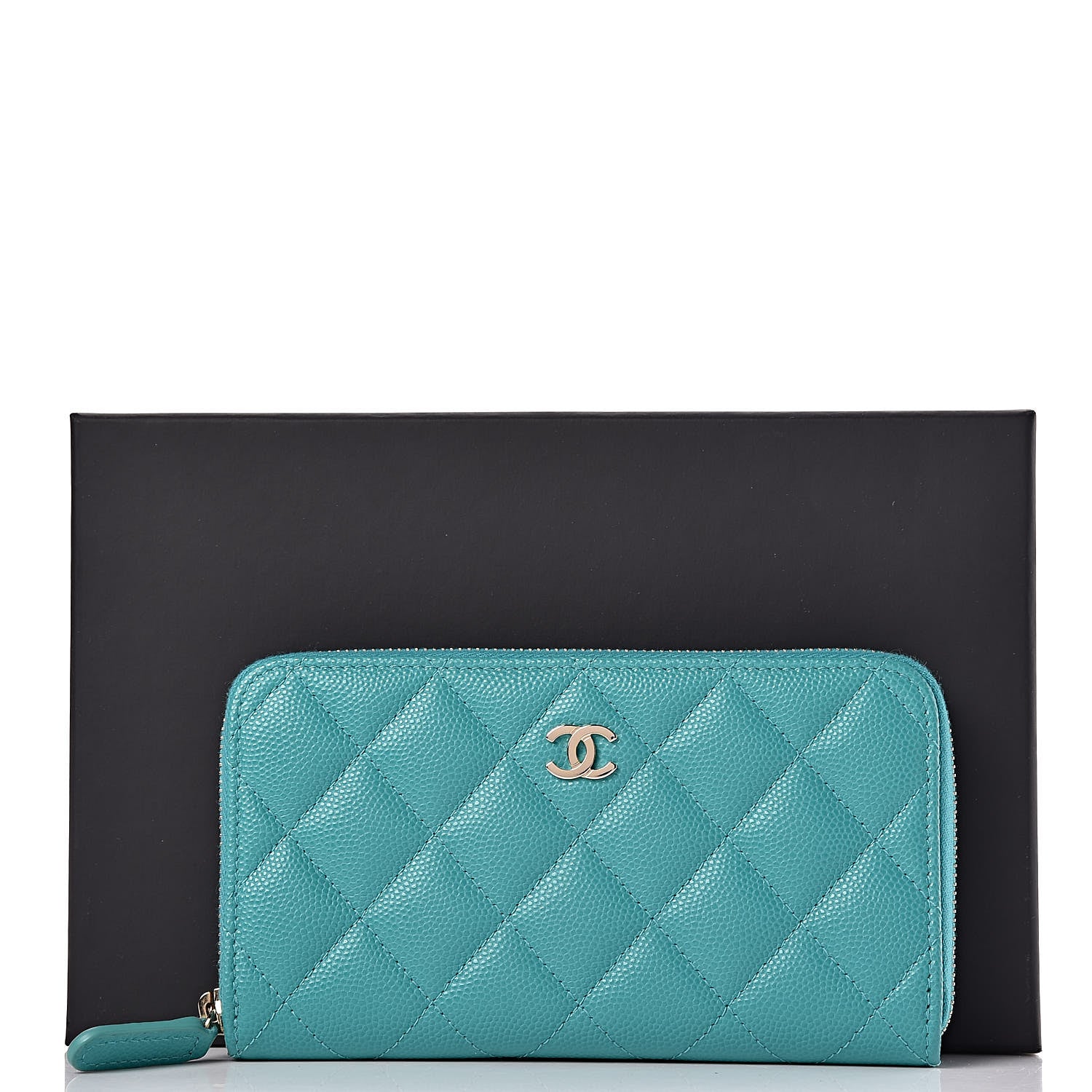 Chanel Caviar Quilted Small Zip Around Wallet Turquoise 9 of 9