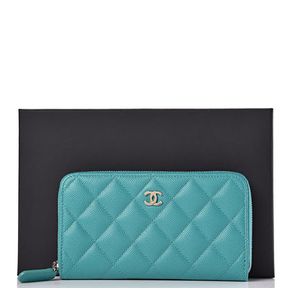 Chanel Caviar Quilted Small Zip Around Wallet Turquoise 9 of 9