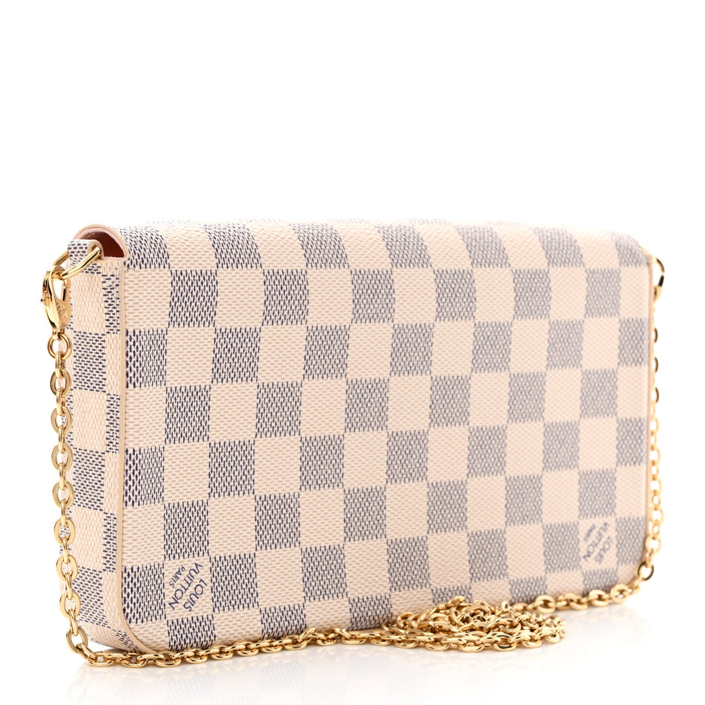 Damier Azur Pochette Felicie Chain Wallet Rose Ballerine