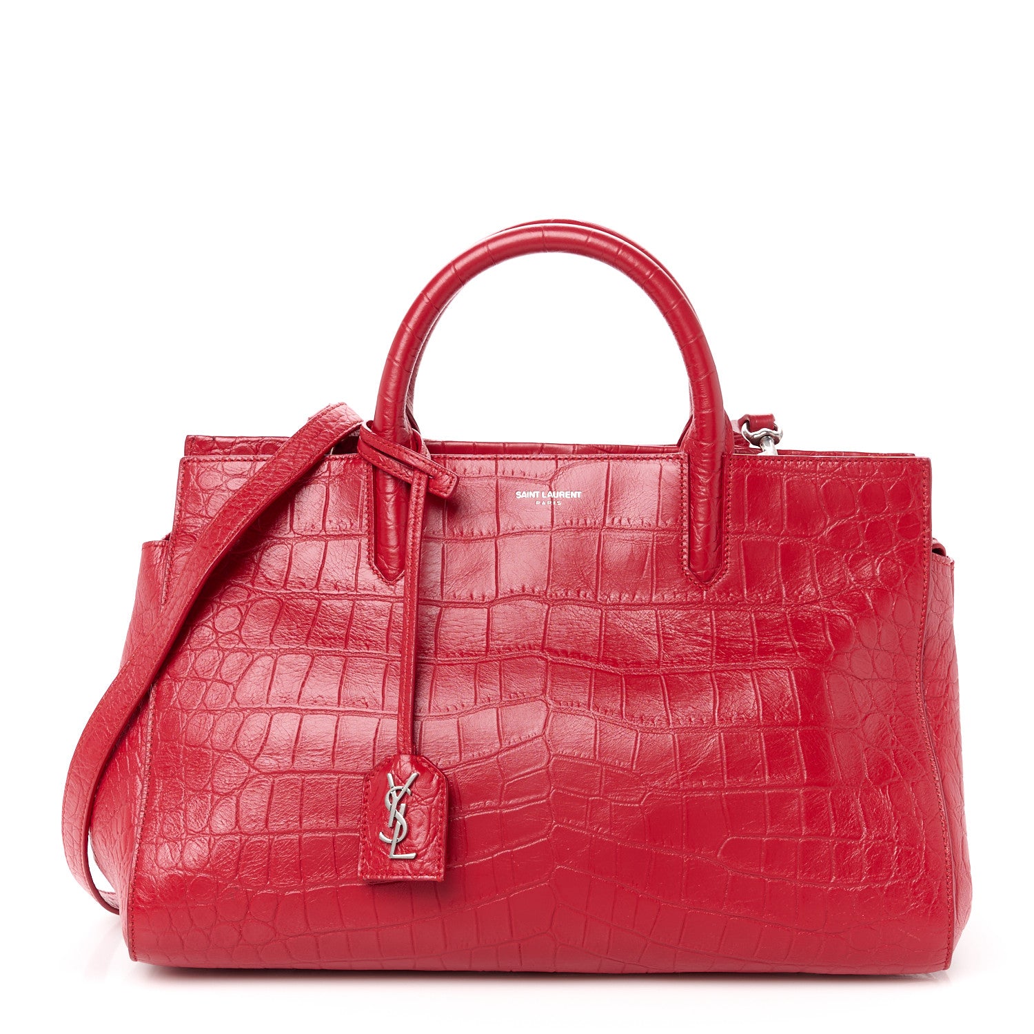Saint Laurent Calfskin Crocodile Embossed Small Cabas Rive Gauche Red 1 of 11