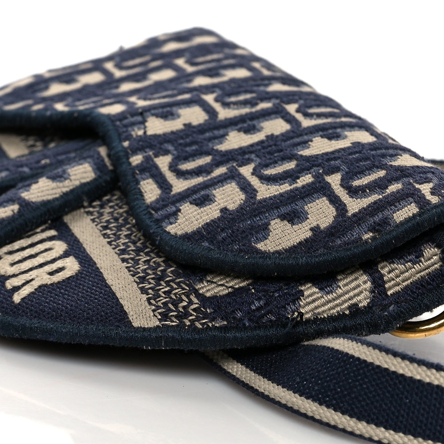 Oblique Embroidered Saddle Belt Pouch Blue