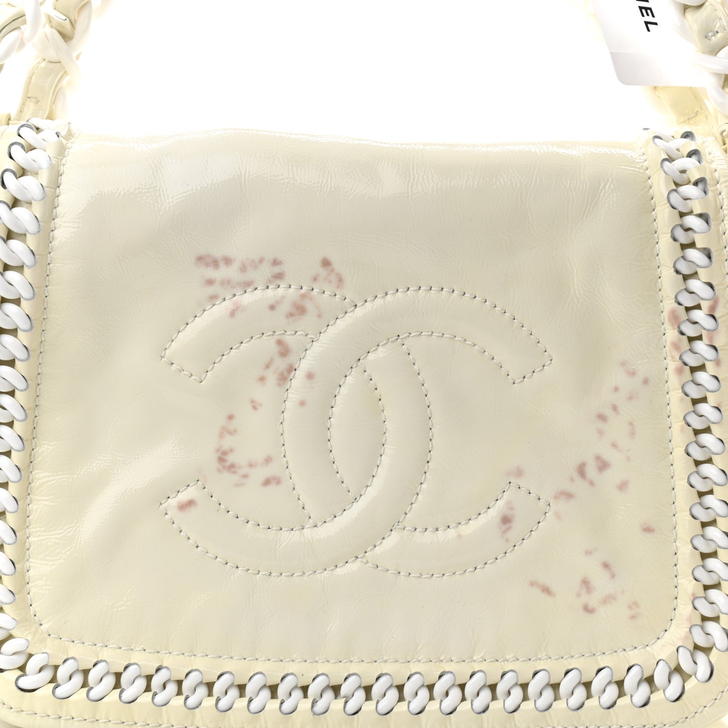 Crinkled Patent Modern Chain Flap White