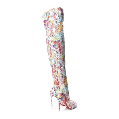 Christian Louboutin Lycra Wallgraf Gravitissima 100 Thigh High Boots 36 Multicolor 3 of 7
