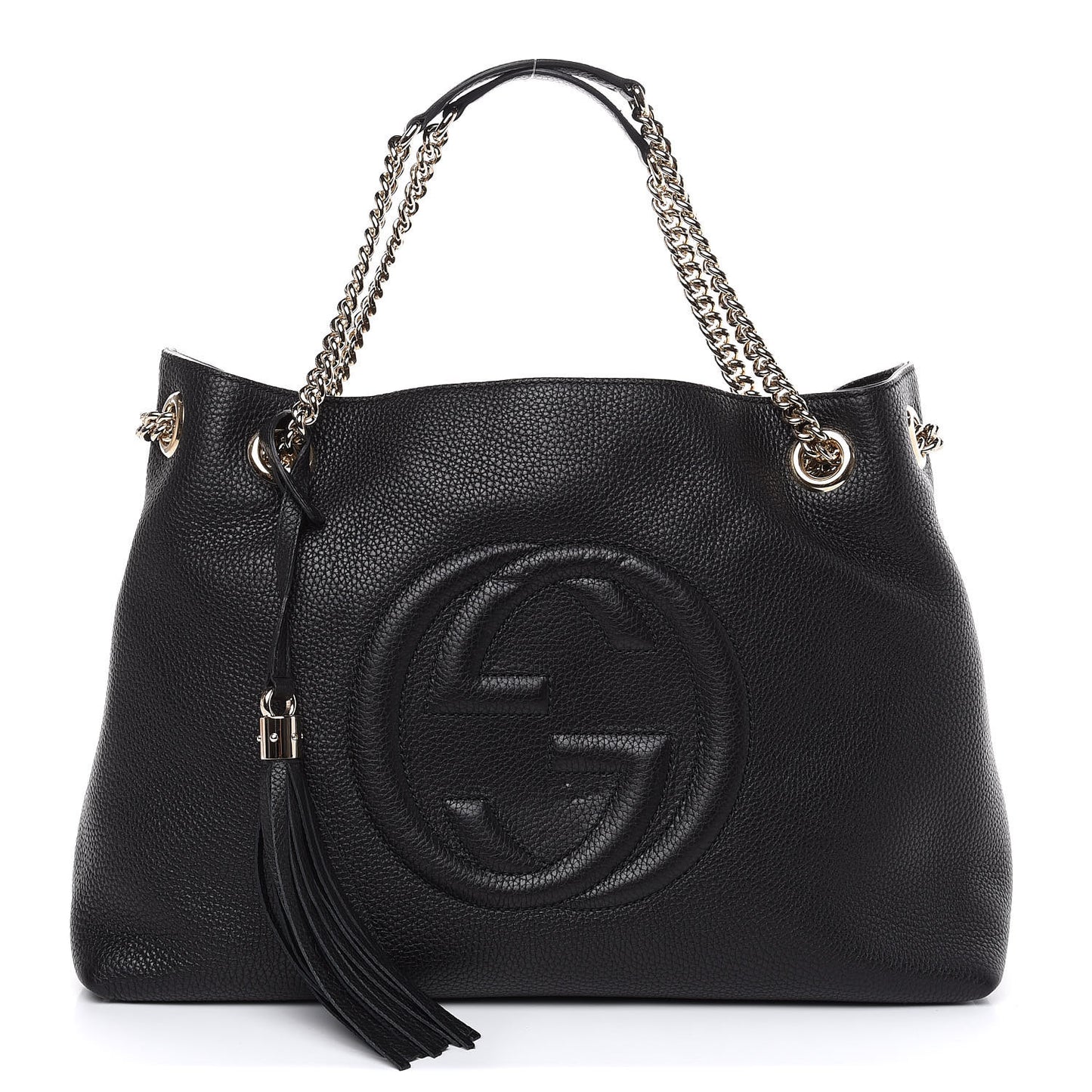 Pebbled Calfskin Medium Soho Chain Shoulder Bag Black