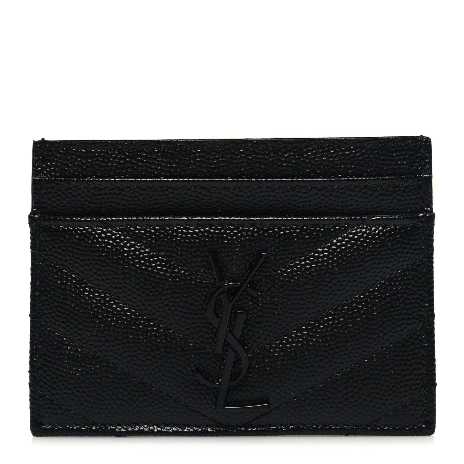 Saint Laurent Grain De Poudre Matelasse Chevron Monochrome Monogram Credit Card Case Black 1 of 8