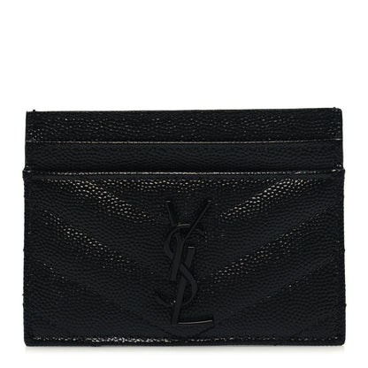Saint Laurent Grain De Poudre Matelasse Chevron Monochrome Monogram Credit Card Case Black 1 of 8