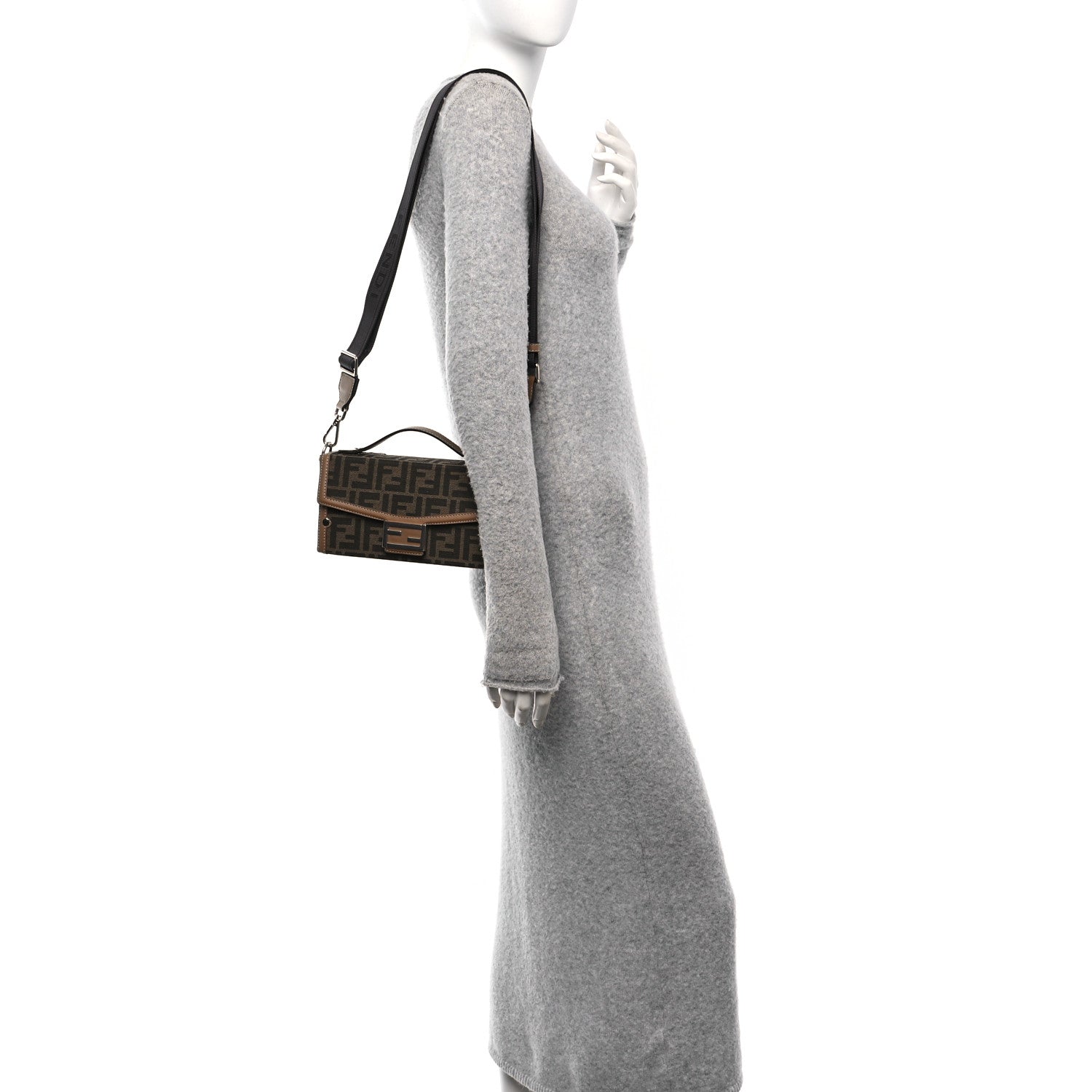 Fendi Recycled Fabric Jacquard Vitello King FF 1974 Baguette Soft Trunk Tobacco Moro Sand 2 of 14