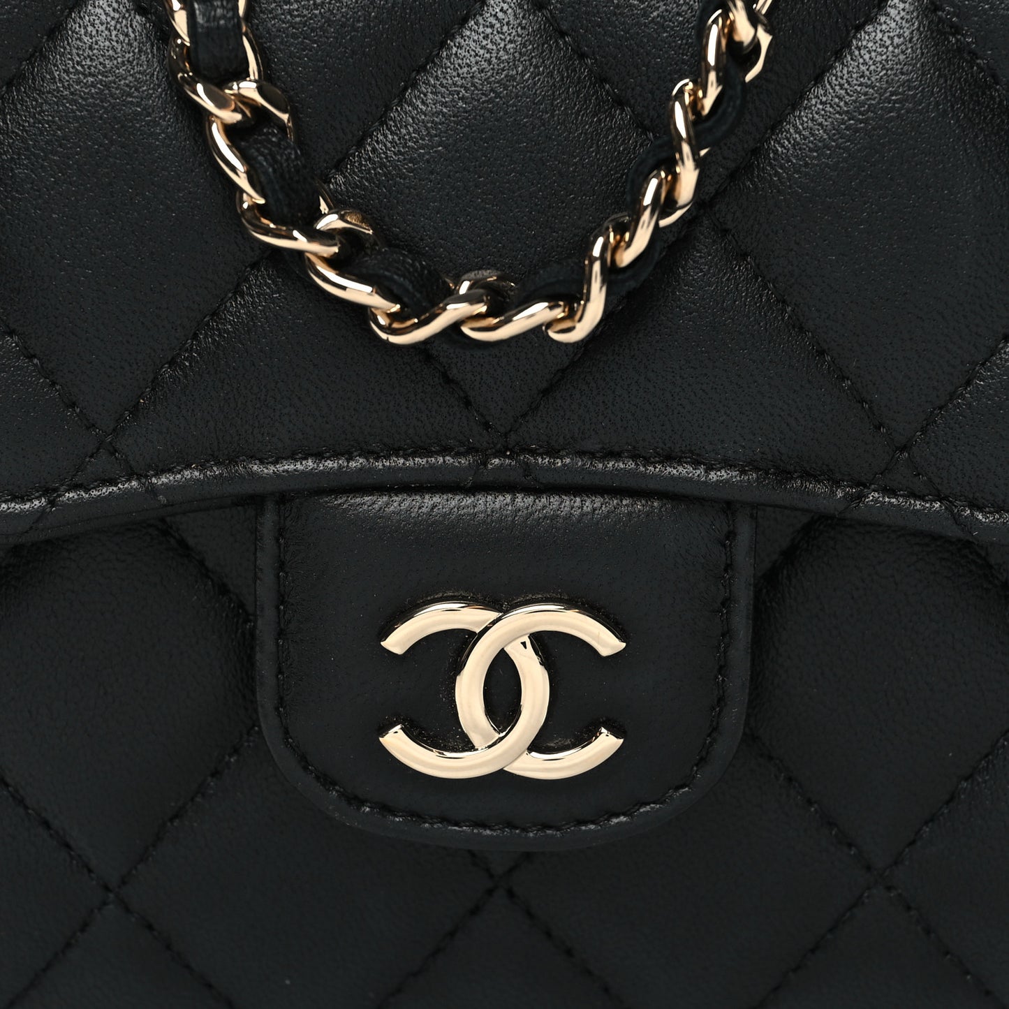 Lambskin Quilted Top Handle Flap Clutch With Chain Black