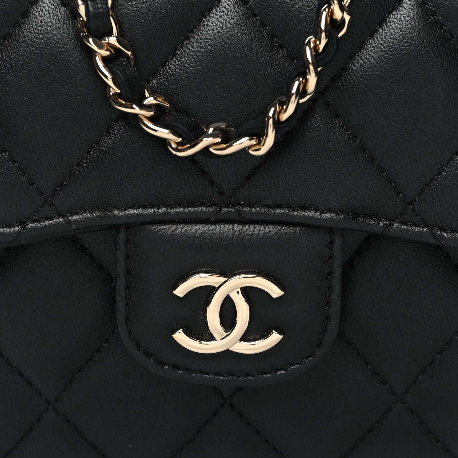 Chanel Lambskin Quilted Top Handle Flap Clutch With Chain Black 9 of 11