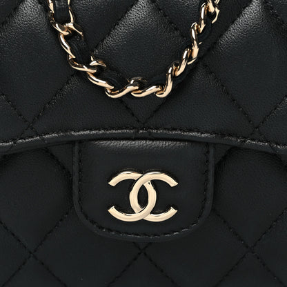 Chanel Lambskin Quilted Top Handle Flap Clutch With Chain Black 9 of 11