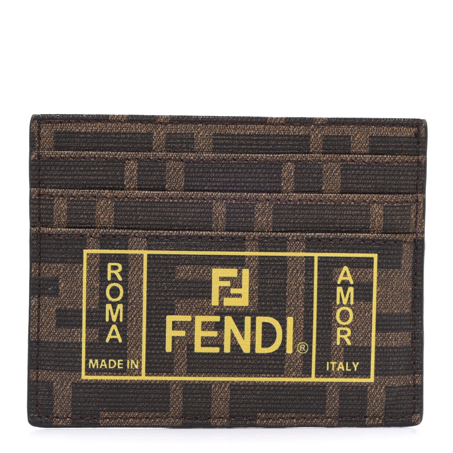 Fendi Glazed Fabric FF 1974 Roma Amor Card Holder Tobacco Limone 1 of 8