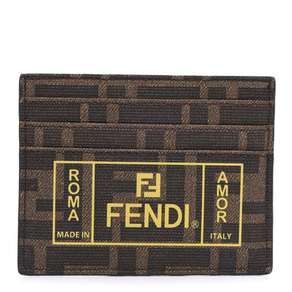 Fendi Glazed Fabric FF 1974 Roma Amor Card Holder Tobacco Limone 1 of 8