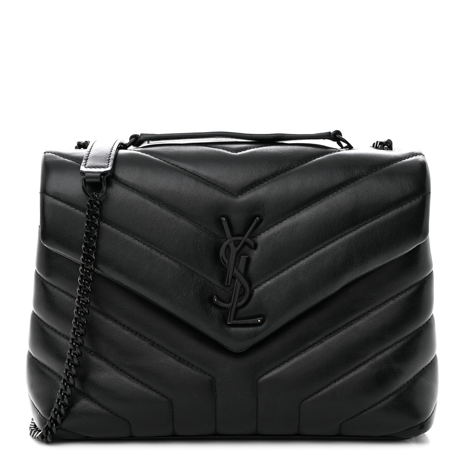 Saint Laurent Calfskin Y Quilted Monogram Monochrome Small Loulou Chain Satchel Black 1 of 10
