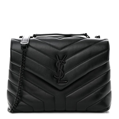 Saint Laurent Calfskin Y Quilted Monogram Monochrome Small Loulou Chain Satchel Black 1 of 10