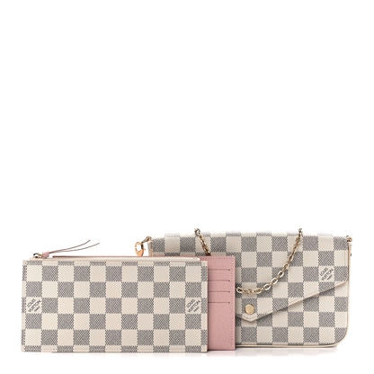 Louis Vuitton Damier Azur Pochette Felicie Chain Wallet Rose Ballerine 1 of 14