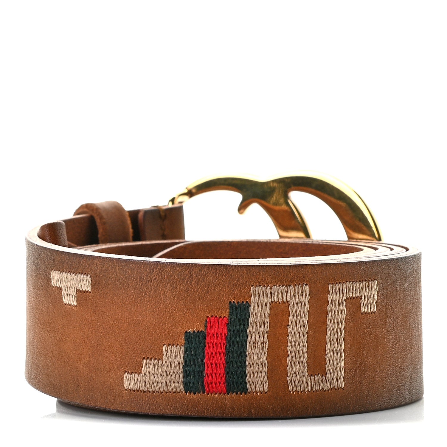 Gucci Faded Calfskin L'Aveugle Par Amour Embroidered Double G 40mm Belt 100 40 Cuir 2 of 3