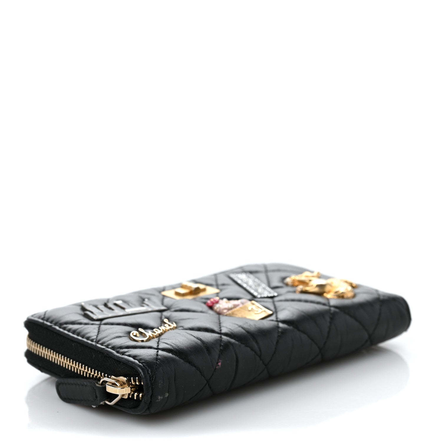 Chanel Aged Calfskin Quilted Small New York Charms 2.55 Reissue Zip Around Wallet Black 4 of 10